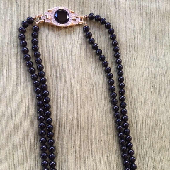 VINTAGE ELEGANT BLACK ONYX W/ Art Deco CLASP MINT - Picture 3 of 5